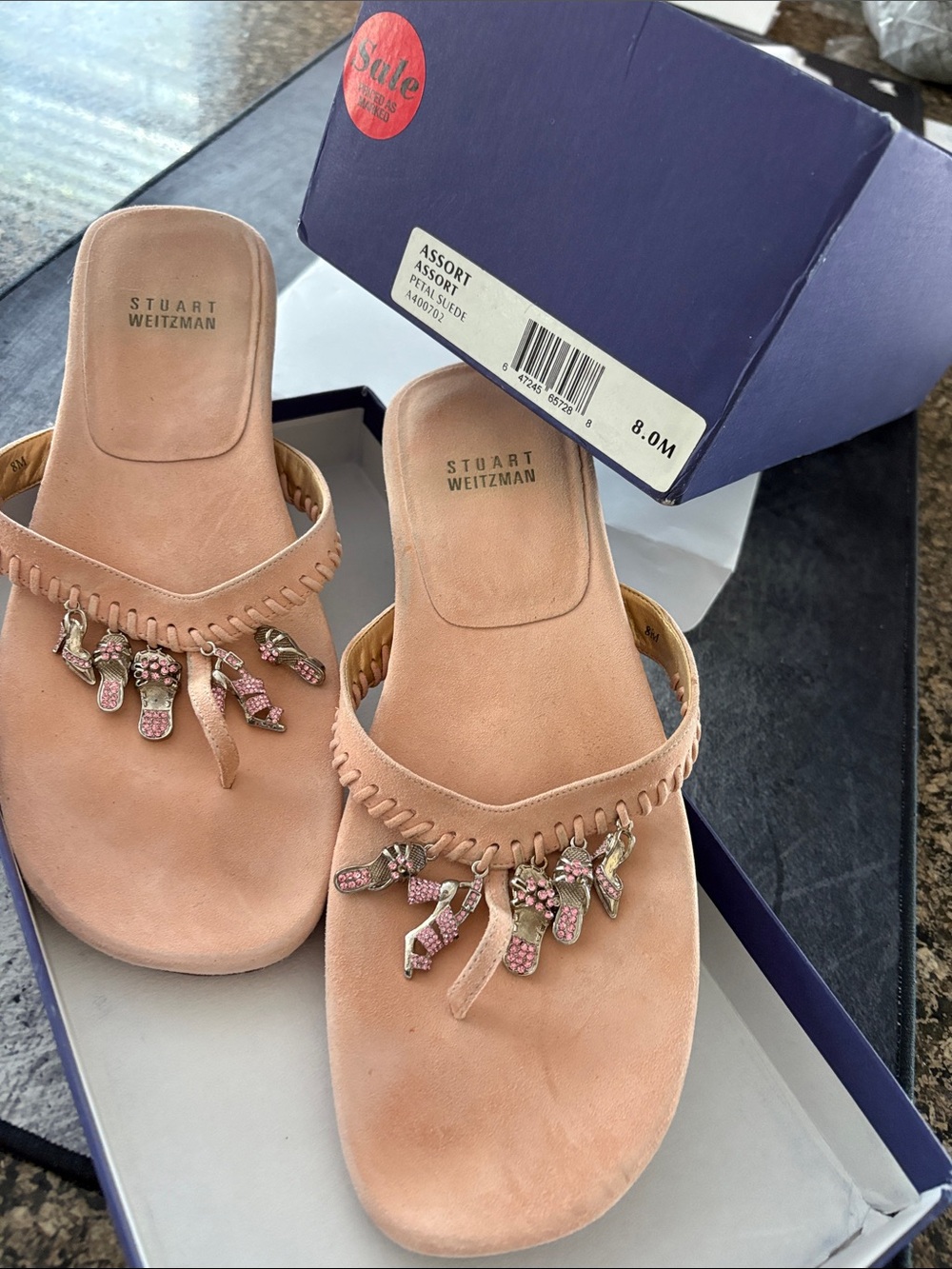 Stuart Weitzman Blush Pink Suede Jeweled Slide Mules